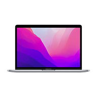 MacBook device image with purple and pink screen on white background