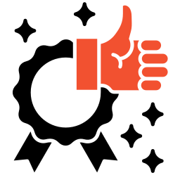 Icon of a stopwatch with blue and orange colors representing quality and expertise