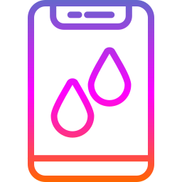 Icon of a smartphone with water drops indicating water damage