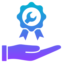 Icon of a badge with thumbs up symbolizing warranty on repairing