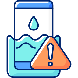 Icon of a smartphone with water drops indicating water damage